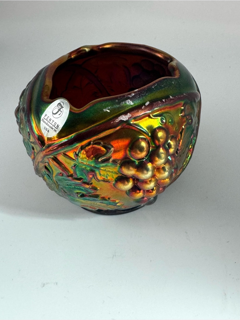 Fenton Iridescent Grape Aubergine Marigold Carnival Glass Bowl